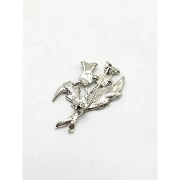 Scottish THREE THISTLE Marcasite Shiny Silver Tone Brooch Pin Vintage - Picture 4 of 4